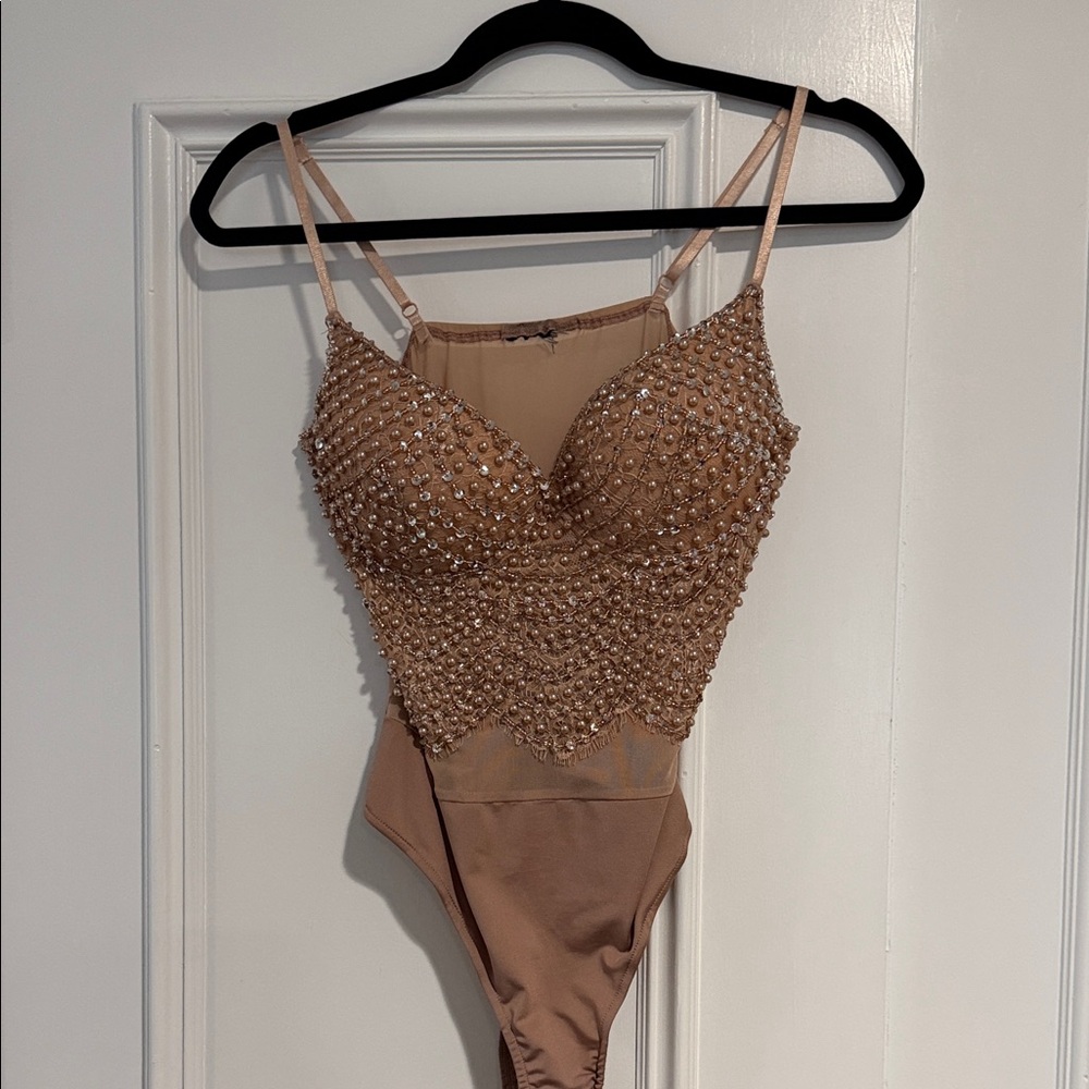 Embellished Tan Bodysuit